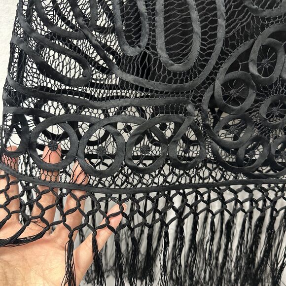 Guess Collection Black Silk Embroidered Lace Fringe Slip Dress Womens S Whimsy - Picture 7 of 14